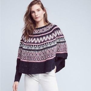 ANTHROPOLOGIE SLEEPING ON SNOW Midland Fair Isle Sweater Poncho Blue Size XS/S